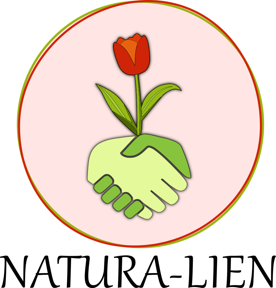 logo natura-lien avec fleur et deux mains serrées